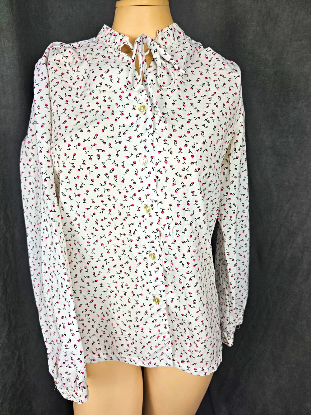 Collegian of California Vintage Retro Rayon Satin Floral Button-Up Blouse M